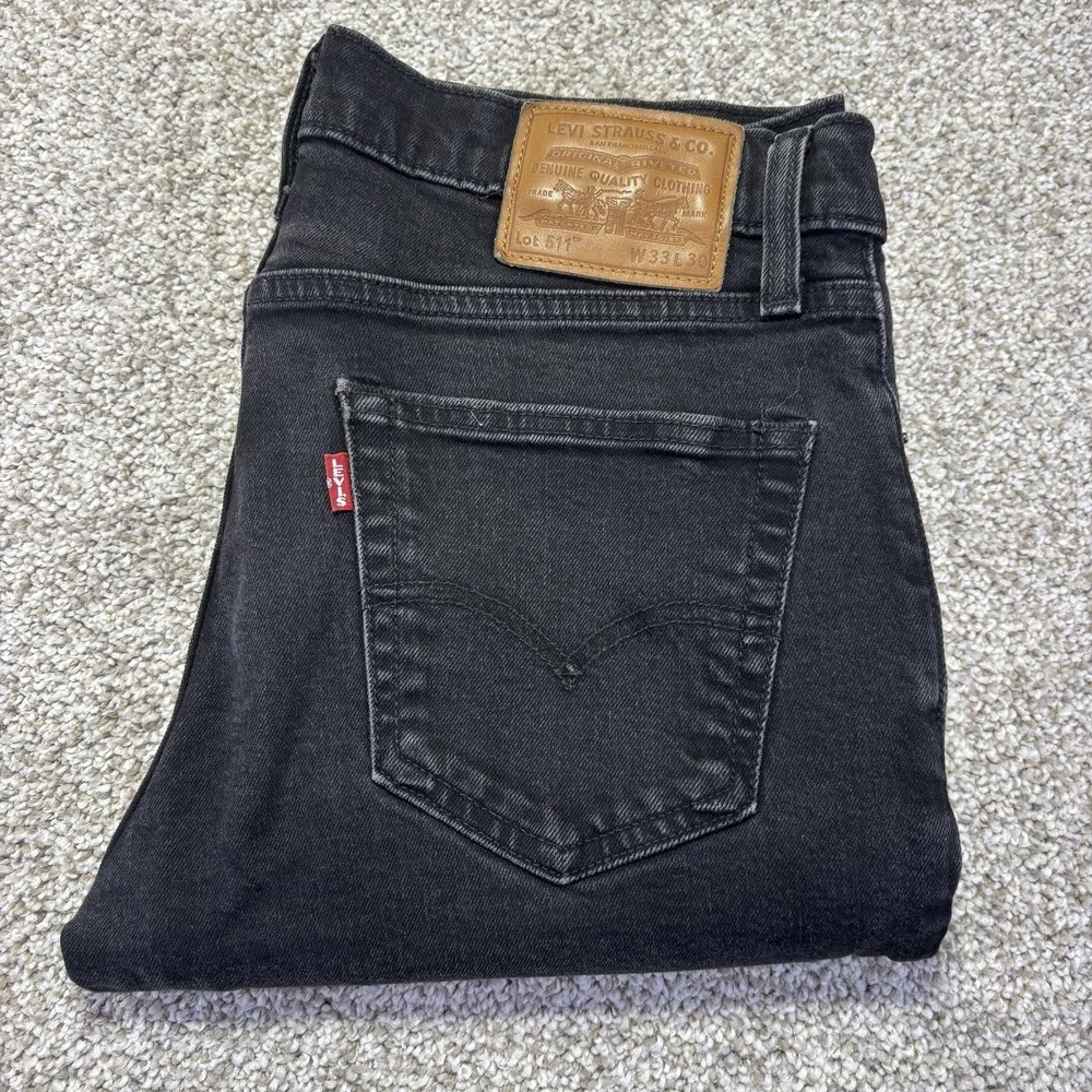 Levis 511 Premium Jeans Mens 33x30 Black Charcoal Wash Tapered Stretch Denim